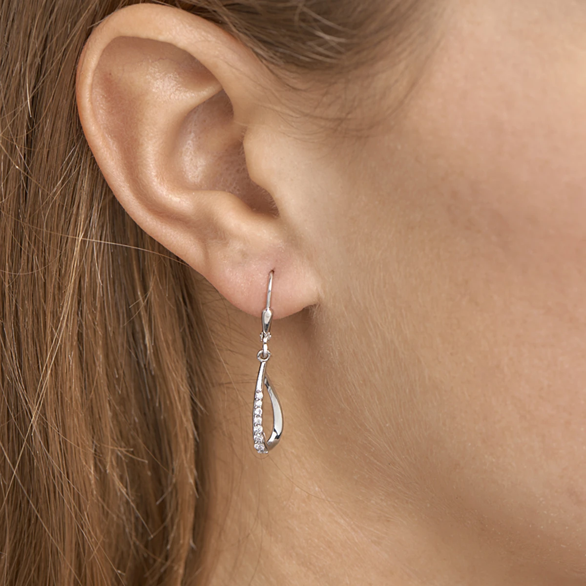 oorhangers druppel zirkonia brisur haak zilver gerhodineerd