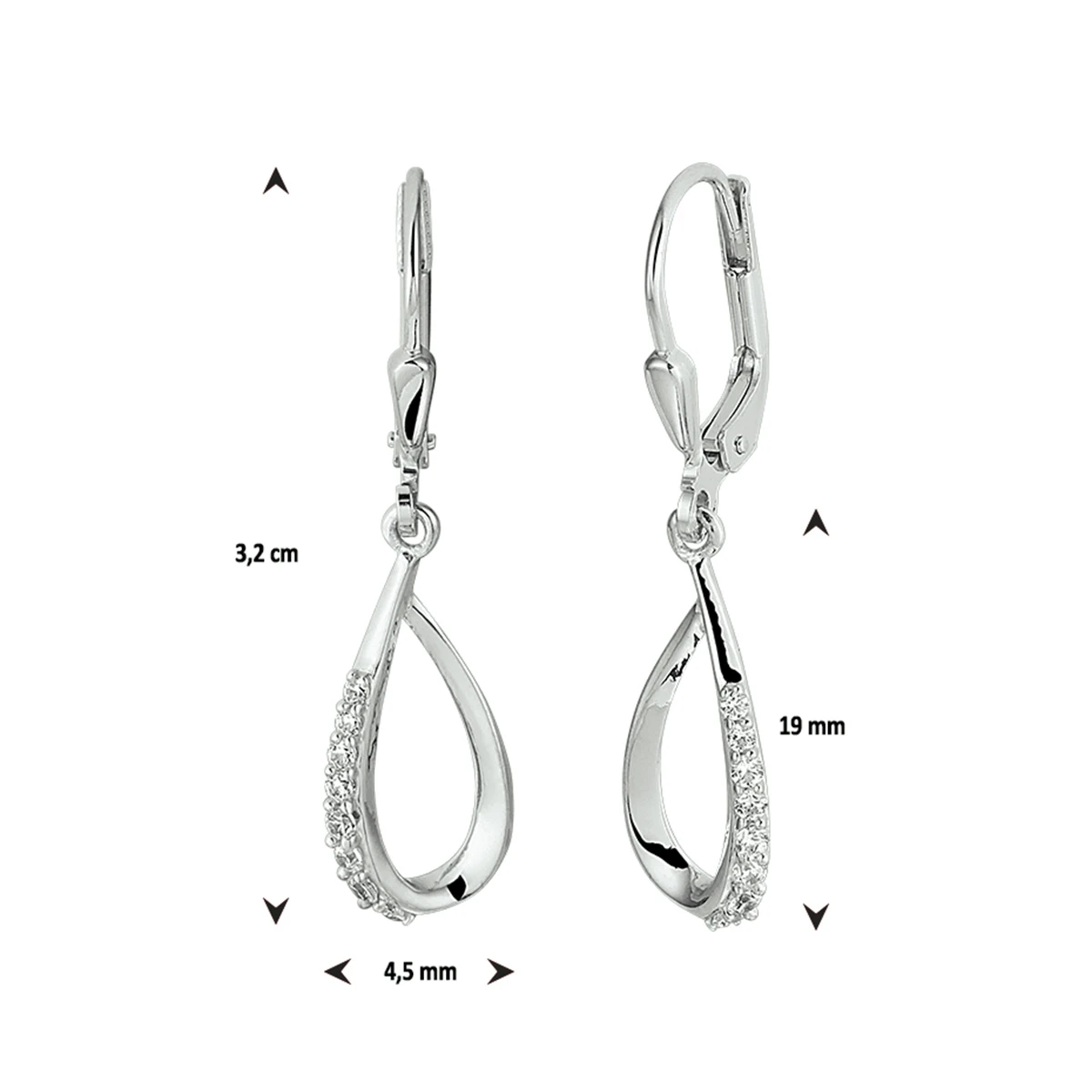 oorhangers druppel zirkonia brisur haak zilver gerhodineerd