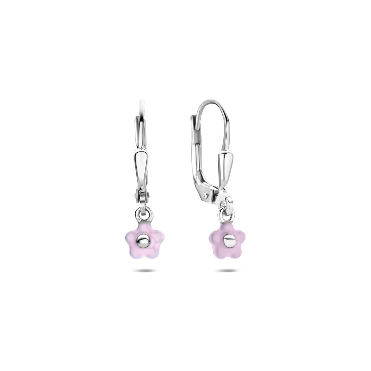 oorhangers emaille bloem brisur haak 20,5 mm zilver gerhodineerd