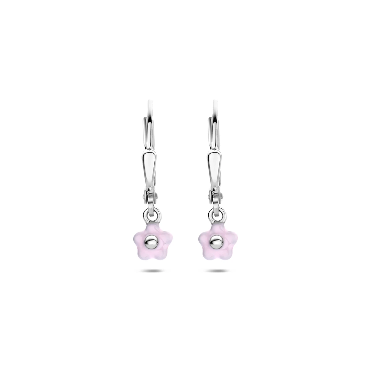 oorhangers emaille bloem brisur haak 20,5 mm zilver gerhodineerd