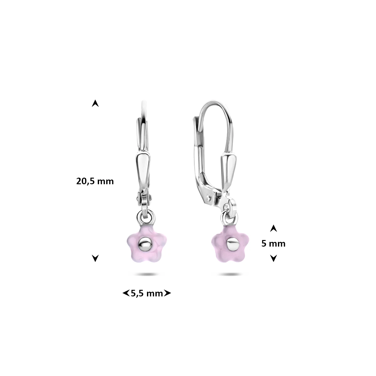 oorhangers emaille bloem brisur haak 20,5 mm zilver gerhodineerd