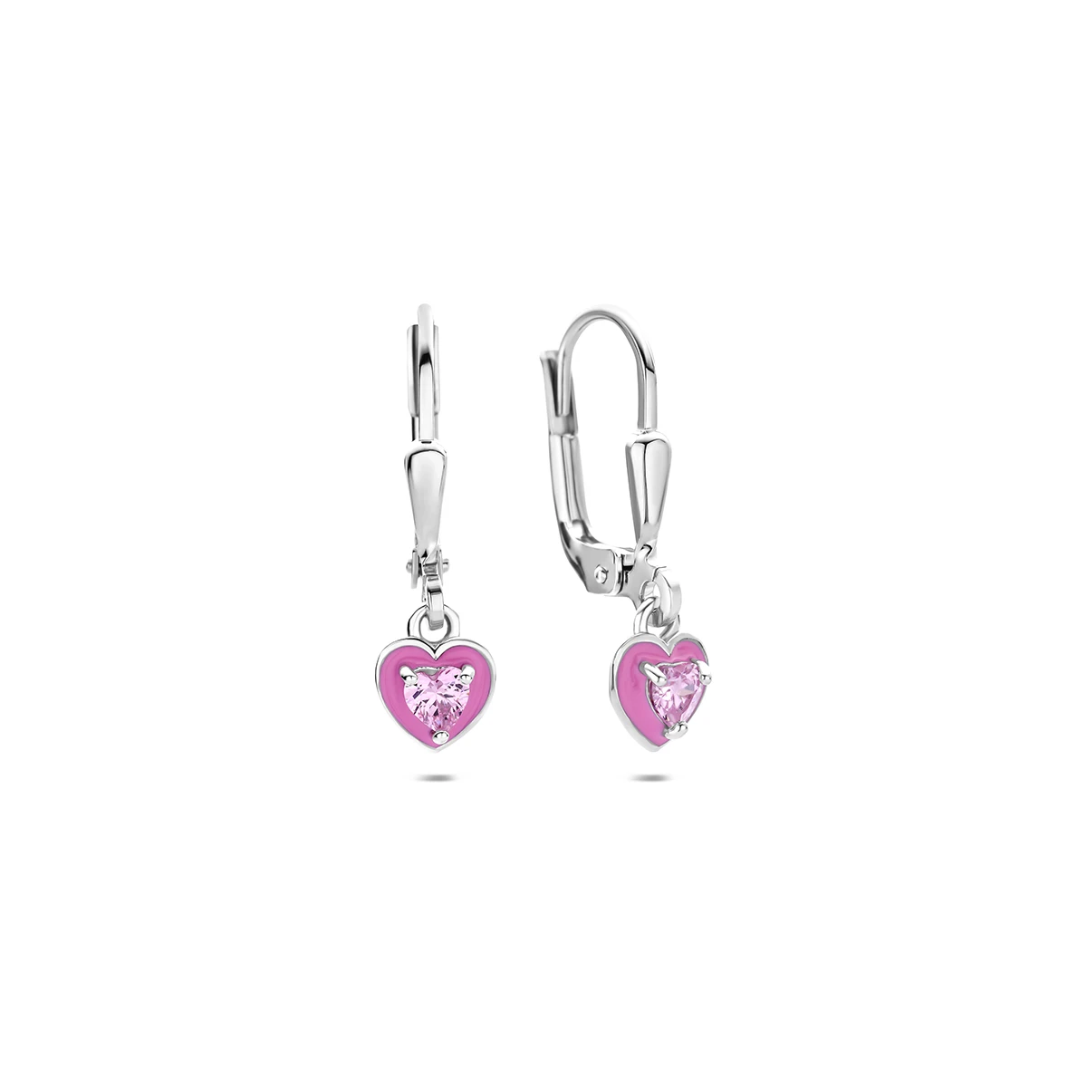 oorhangers emaille hart brisur haak zirkonia 20 mm zilver gerhodineerd