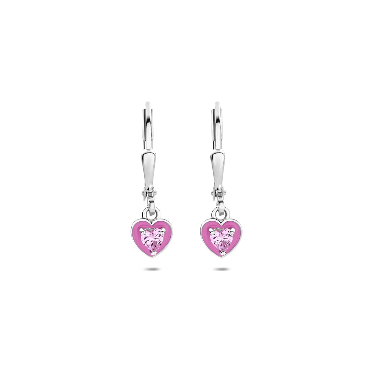 oorhangers emaille hart brisur haak zirkonia 20 mm zilver gerhodineerd