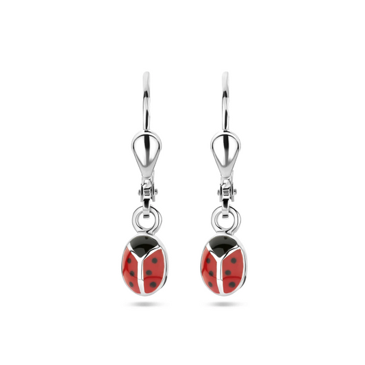 oorhangers emaille lieveheersbeestje zilver gerhodineerd