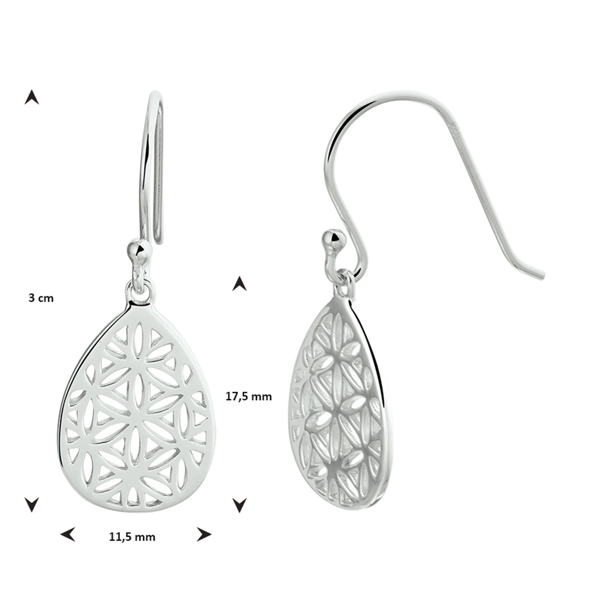oorhangers filigrain franse haak zilver gerhodineerd