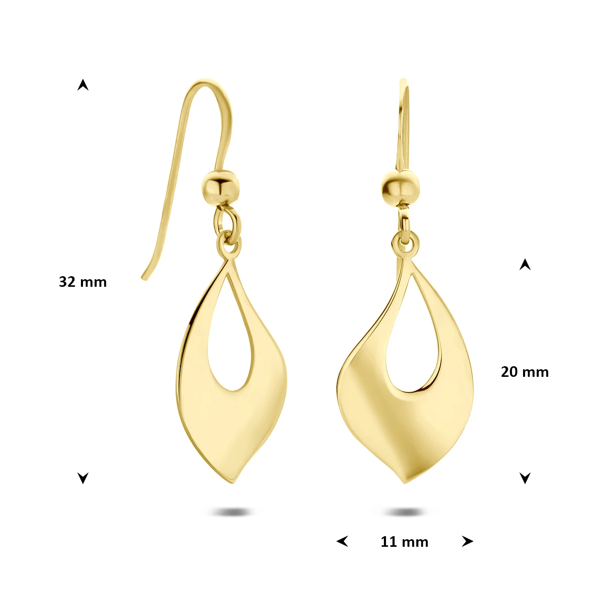 oorhangers franse haak 20 mm 1 micron zilver verguld (geel)