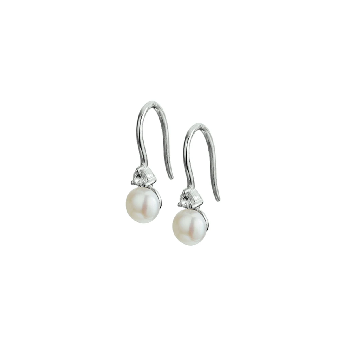 oorhangers  franse haak parel en zirkonia zilver gerhodineerd