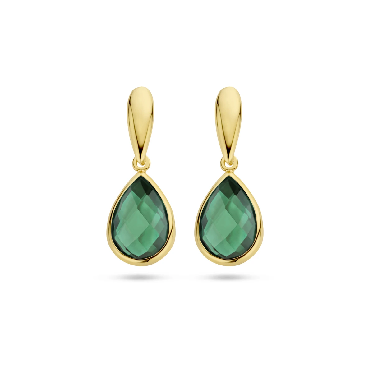 oorhangers groen agaat 20 mm 14K geelgoud