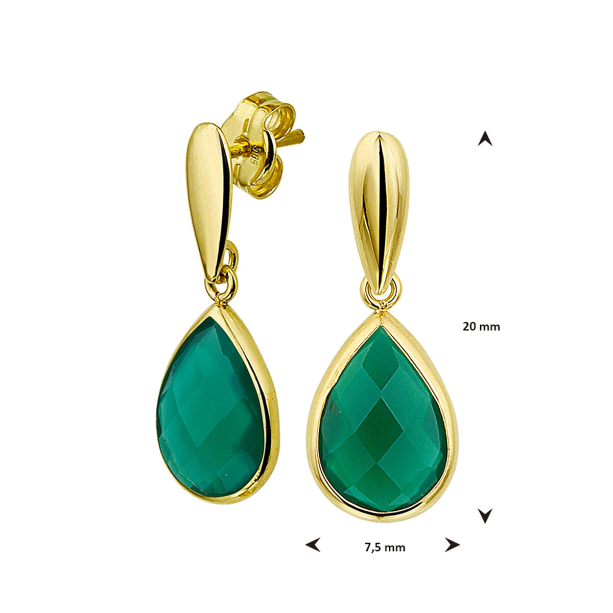 oorhangers groen agaat 20 mm 14K geelgoud