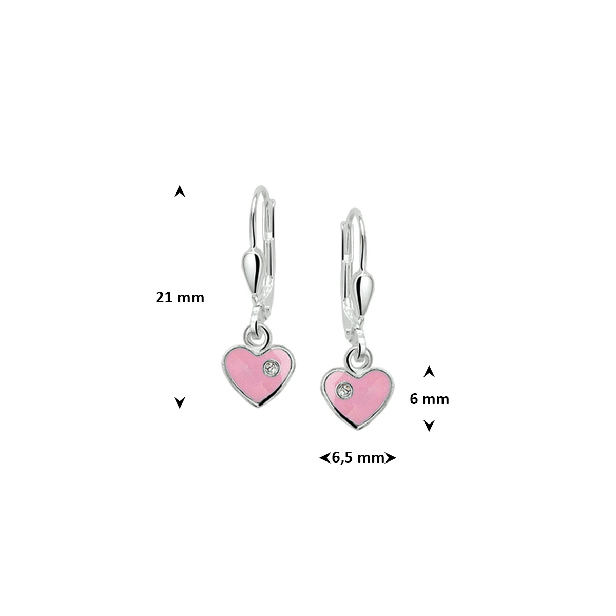 oorhangers hart en zirkonia brisur haak 21 mm zilver gerhodineerd