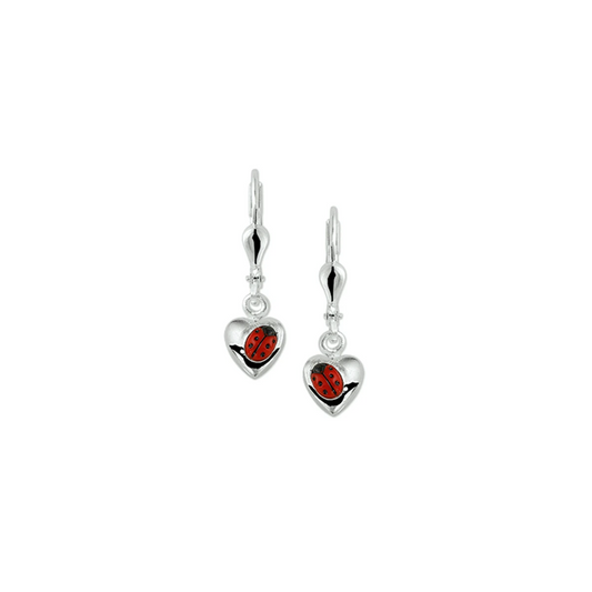 oorhangers hart lieveheersbeestje brisur haak zilver wit
