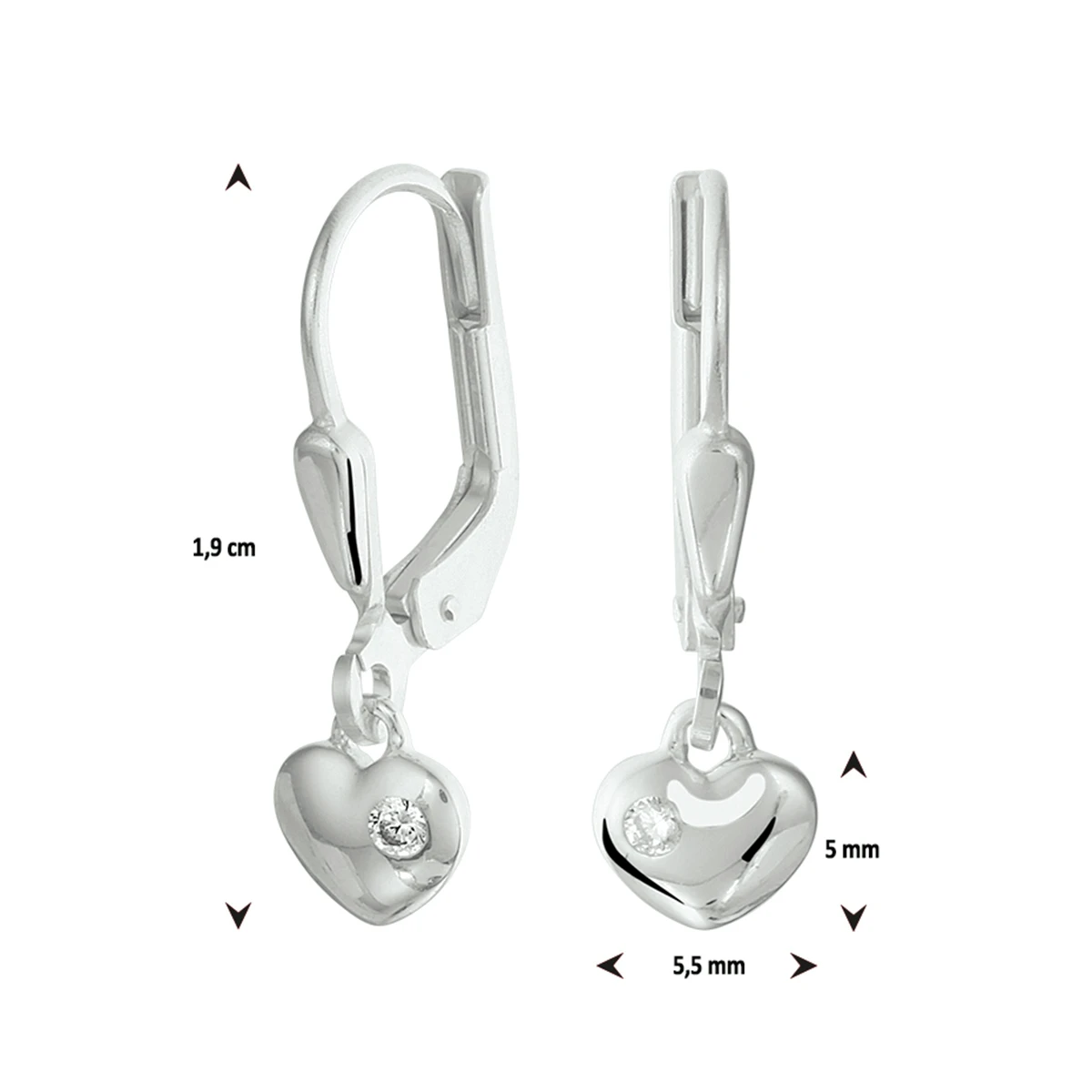 oorhangers hart zirkonia brisur haak zilver gerhodineerd