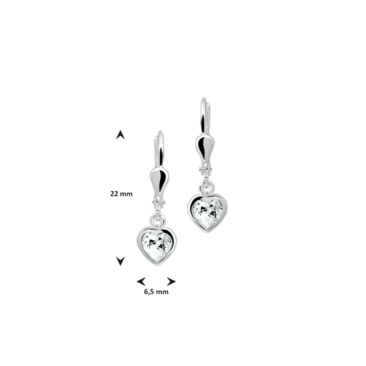 oorhangers hart zirkonia brisur haak zilver wit