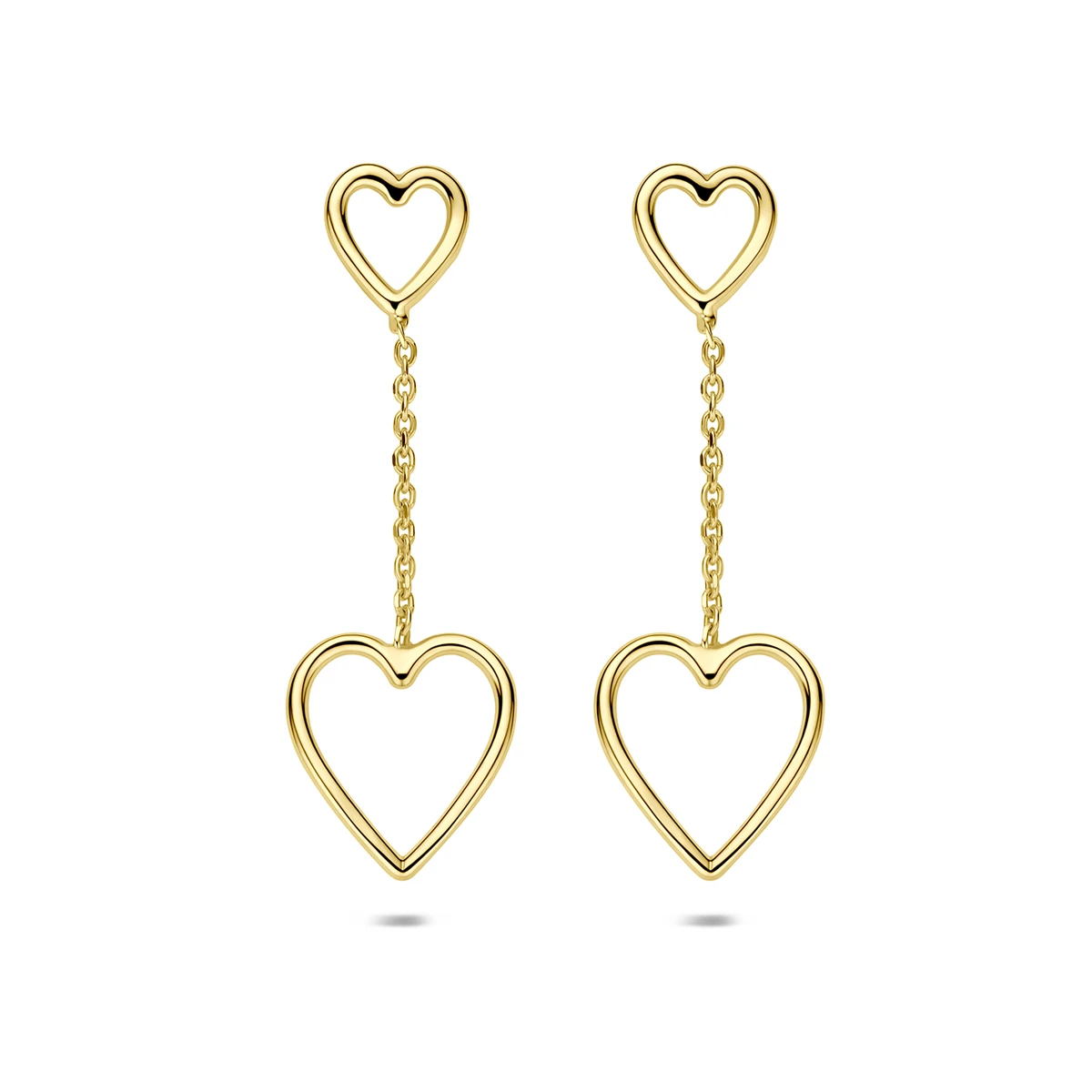 oorhangers hartjes 35,5 mm 1 micron zilver verguld (geel)