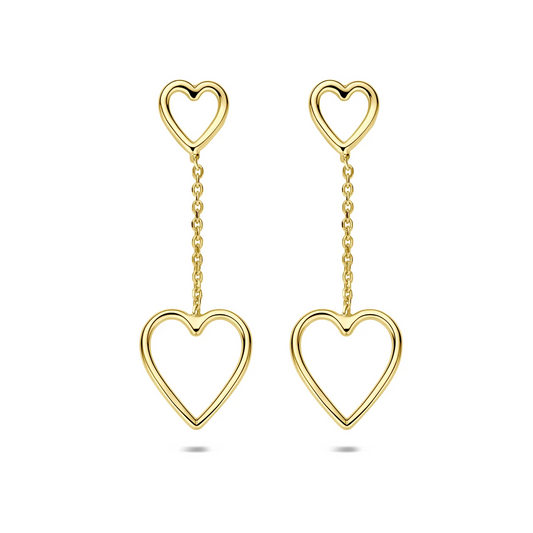 oorhangers hartjes 35,5 mm 1 micron zilver verguld (geel)
