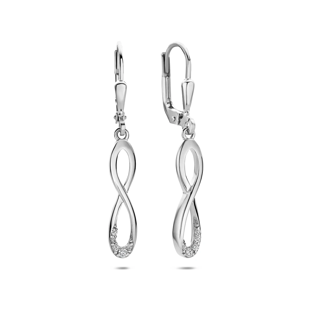 oorhangers infinity zirkonia brisur haak 34,5 mm zilver gerhodineerd
