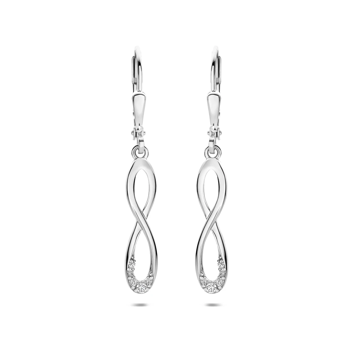 oorhangers infinity zirkonia brisur haak 34,5 mm zilver gerhodineerd
