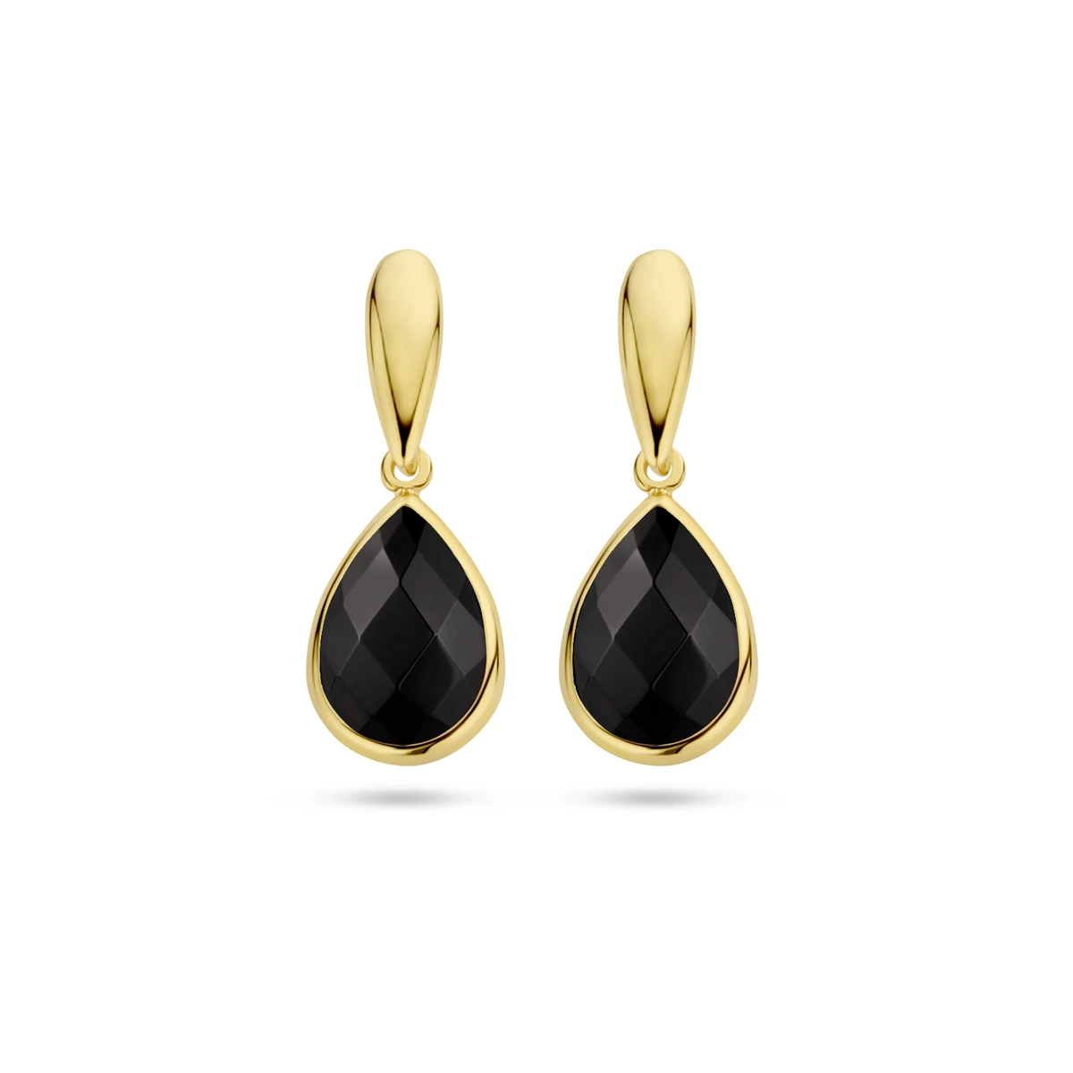 oorhangers onyx 20 mm 14K geelgoud