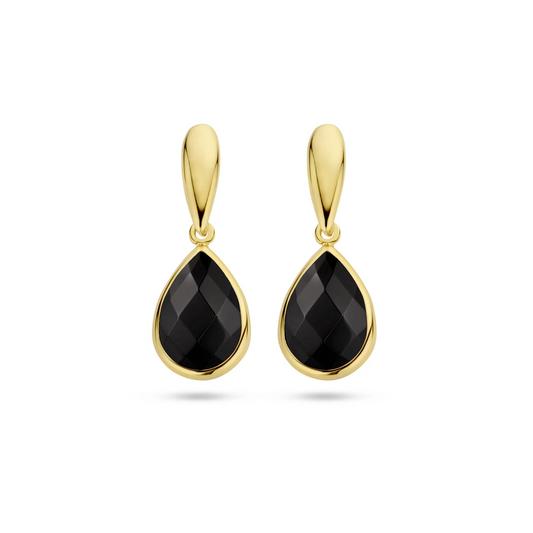 oorhangers onyx 20 mm 14K geelgoud
