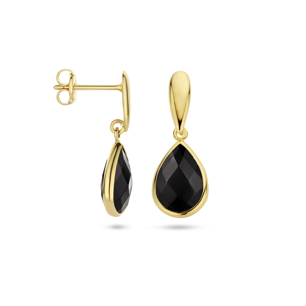 oorhangers onyx 20 mm 14K geelgoud