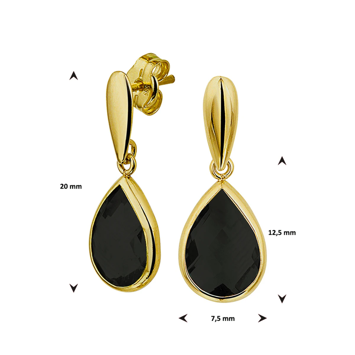 oorhangers onyx 20 mm 14K geelgoud