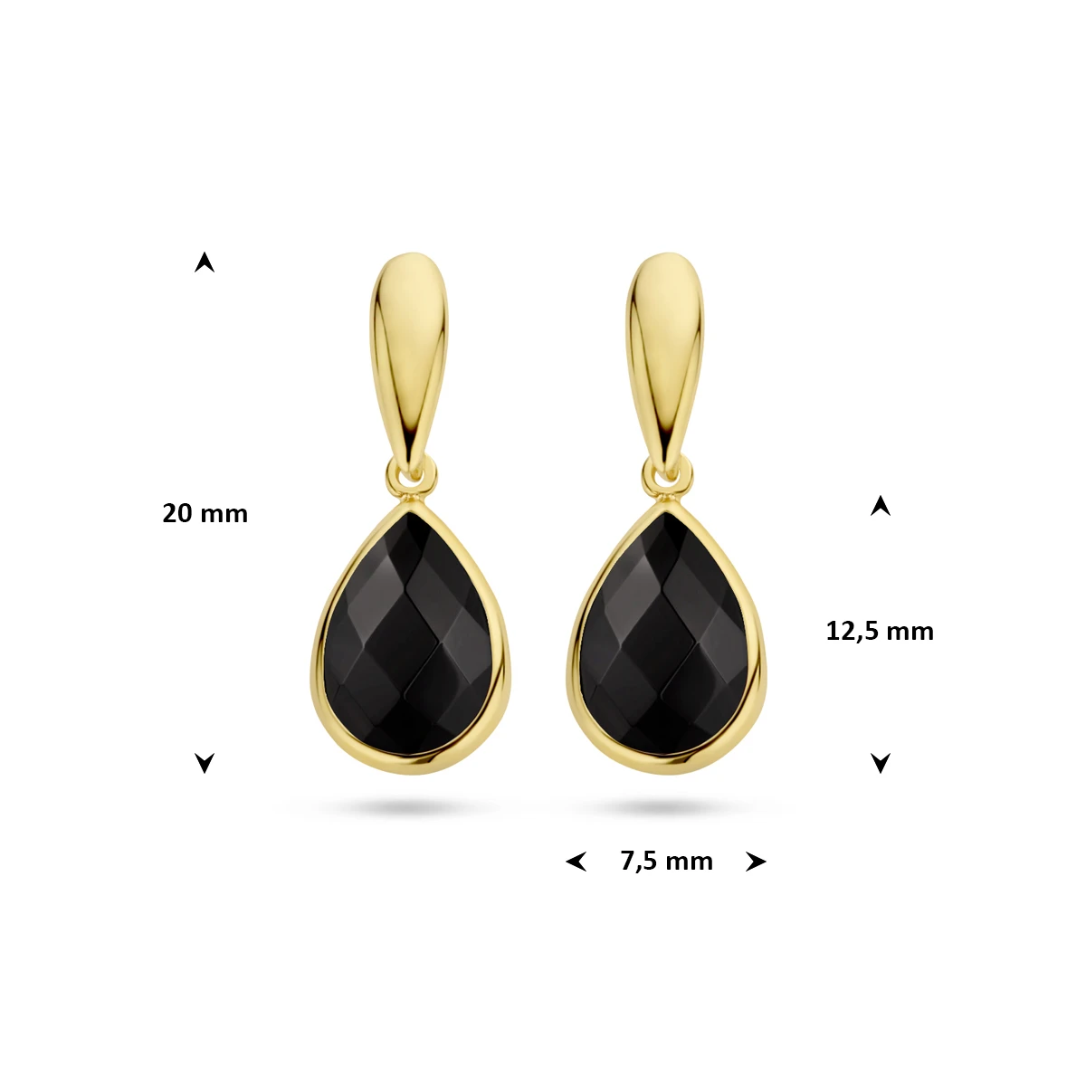 oorhangers onyx 20 mm 14K geelgoud