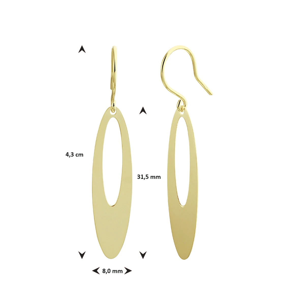 oorhangers ovaal franse haak 14K geelgoud
