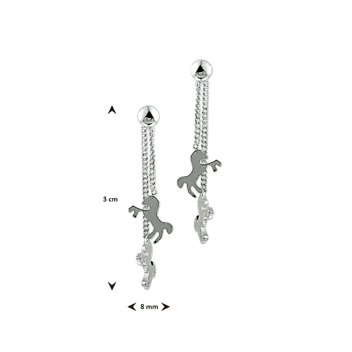 oorhangers paard zilver wit