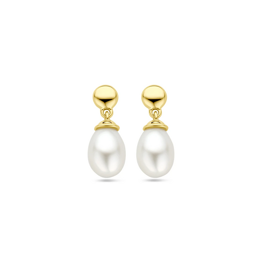 oorhangers parel 15 mm 14K geelgoud