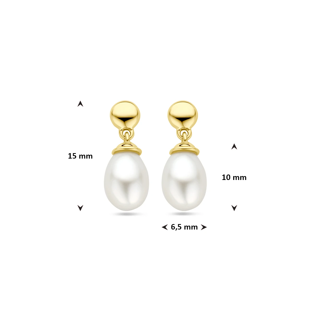 oorhangers parel 15 mm 14K geelgoud