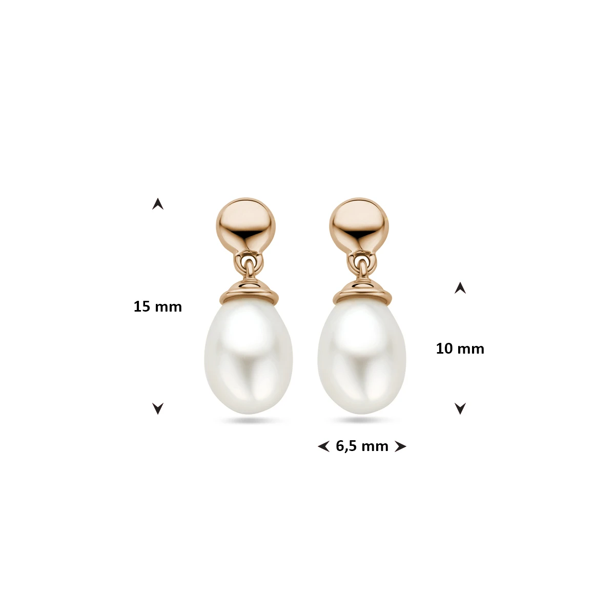 oorhangers parel 15 mm 14K roségoud