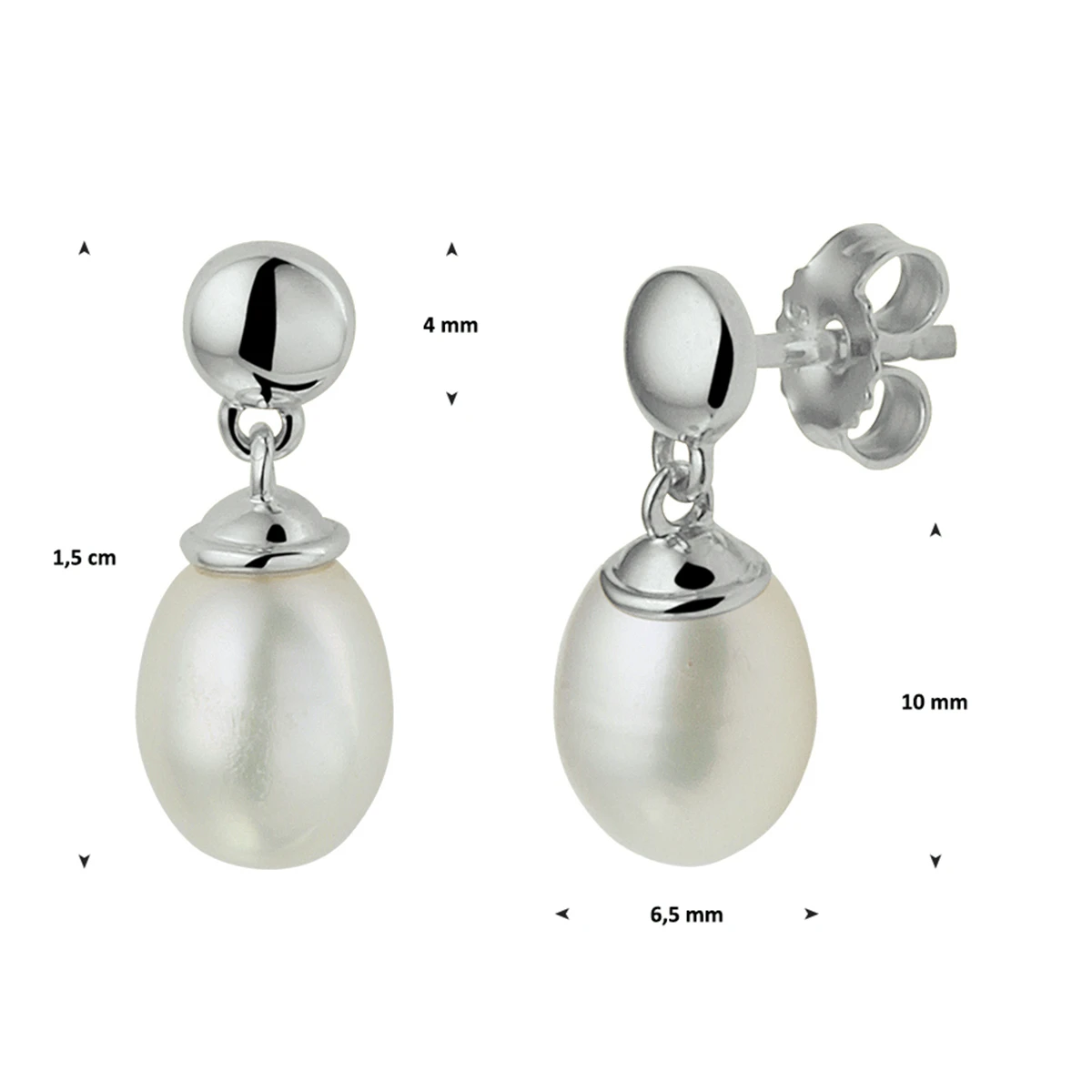 oorhangers parel 15 mm 14K witgoud