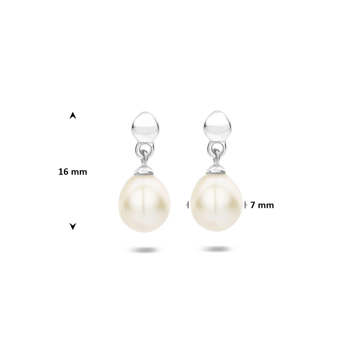 oorhangers parel 16 mm zilver gerhodineerd