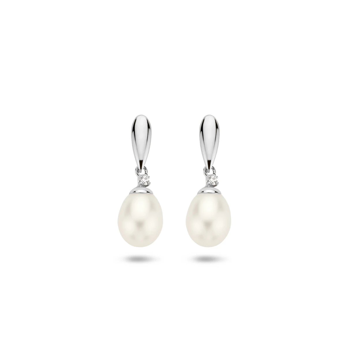 oorhangers parel en zirkonia 14K witgoud