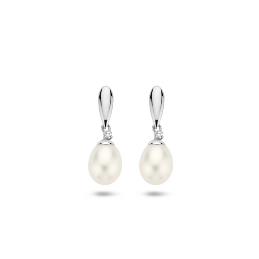 oorhangers parel en zirkonia 14K witgoud