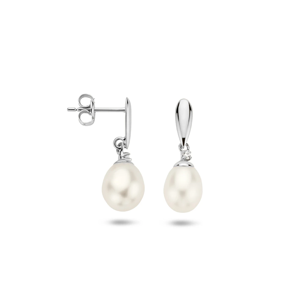 oorhangers parel en zirkonia 14K witgoud
