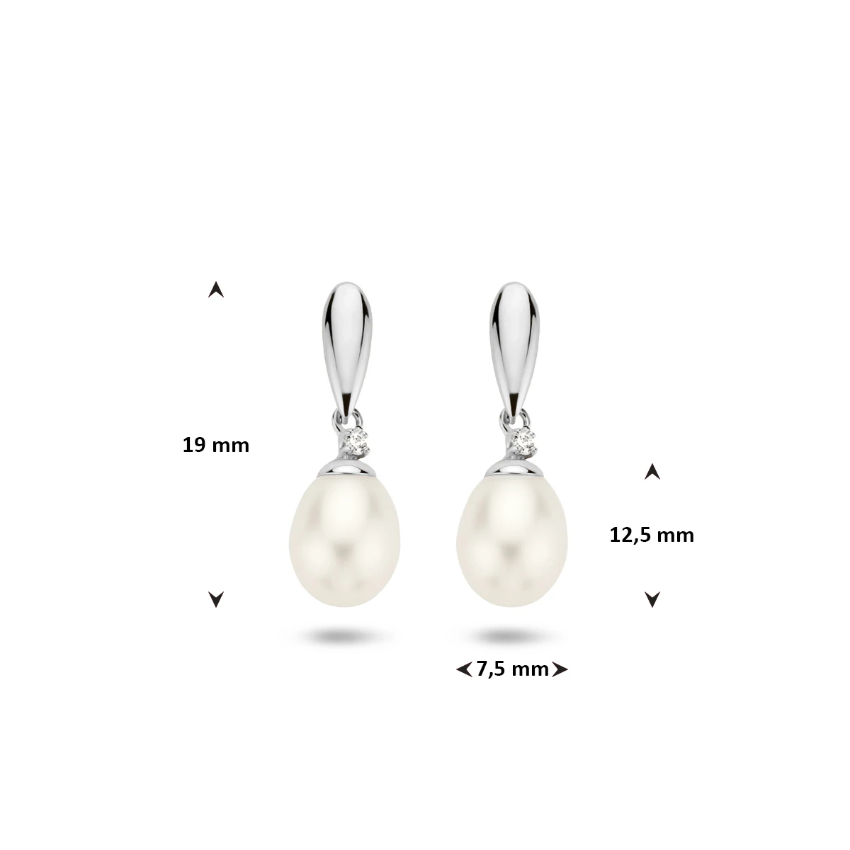 oorhangers parel en zirkonia 14K witgoud