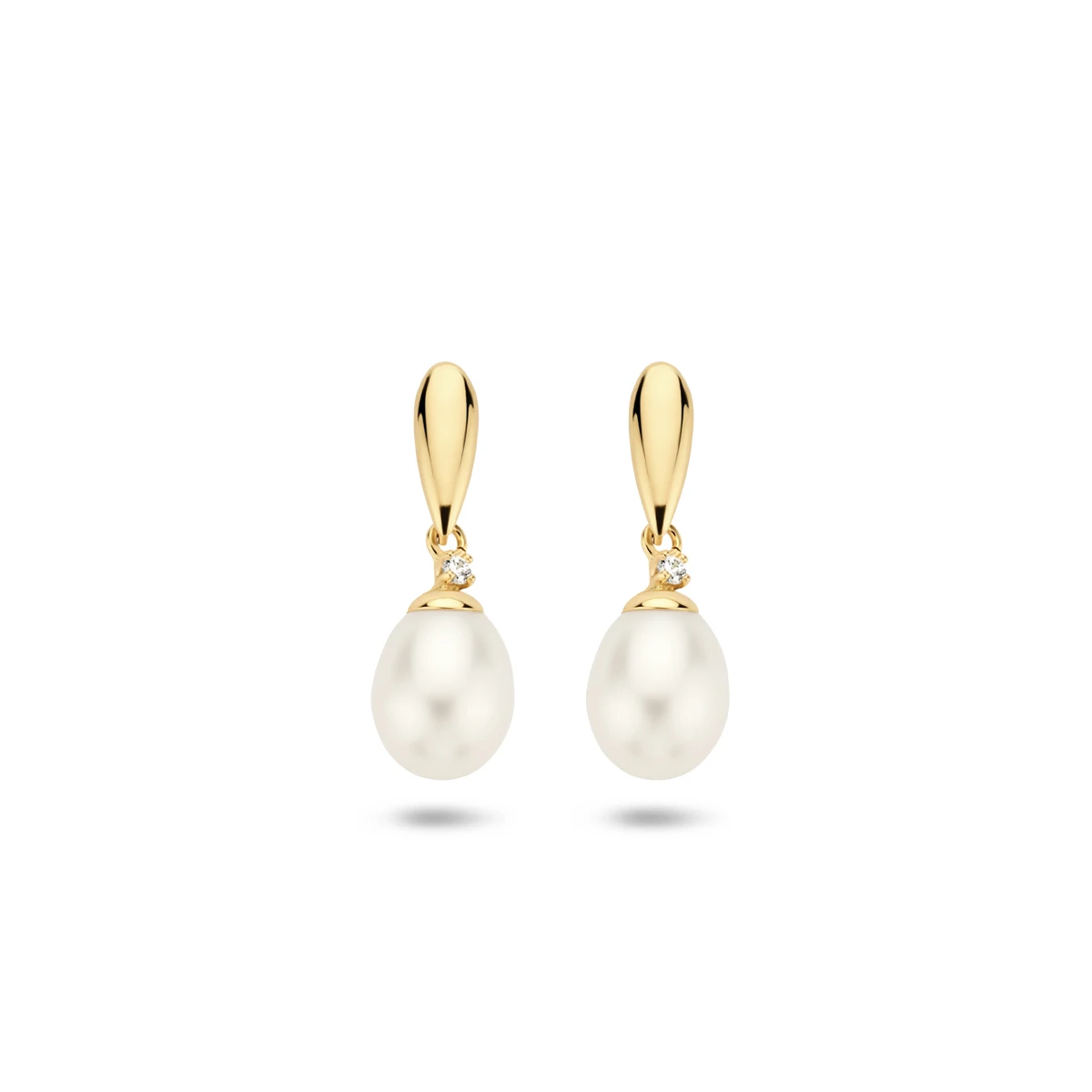 oorhangers parel en zirkonia 19 mm 14K geelgoud