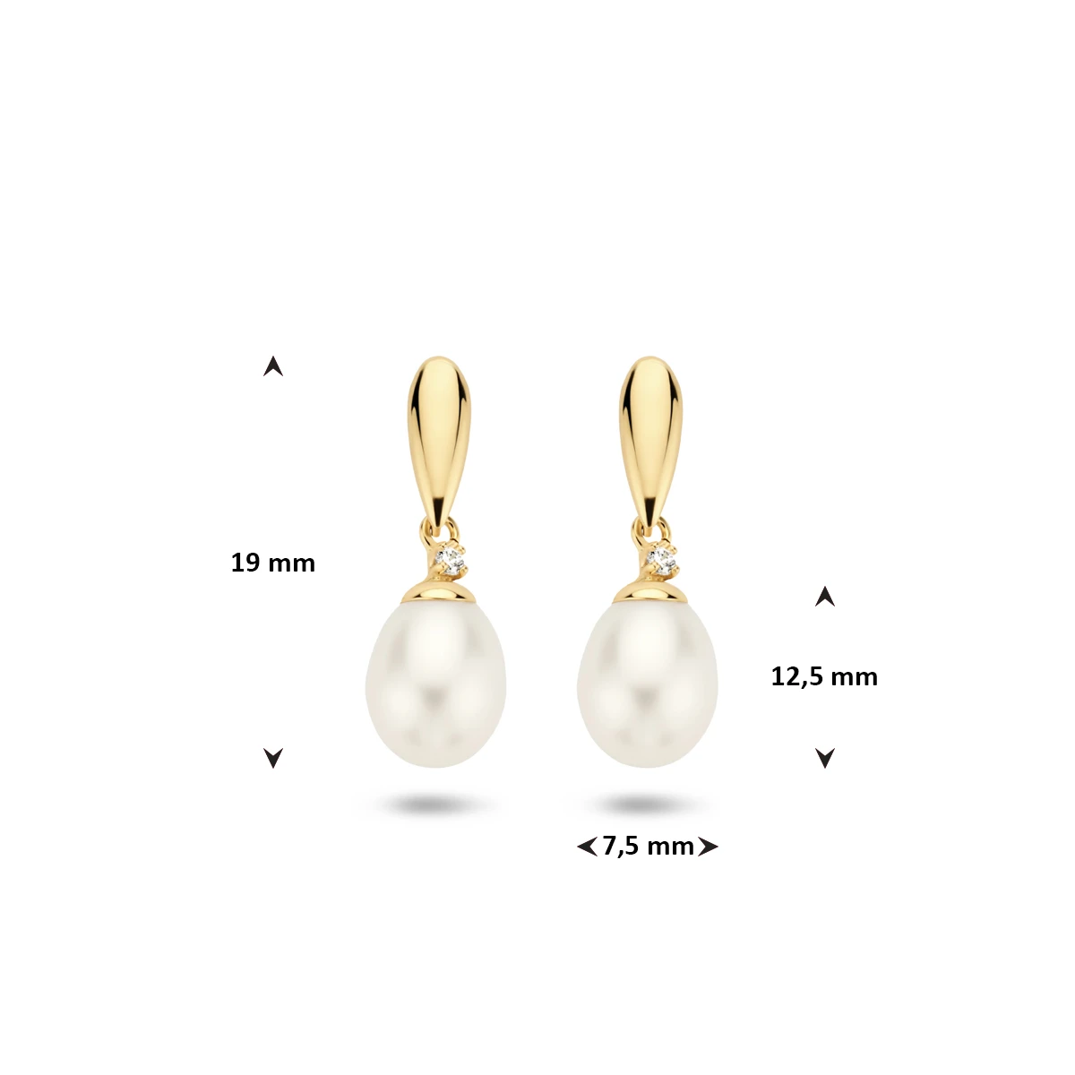 oorhangers parel en zirkonia 19 mm 14K geelgoud