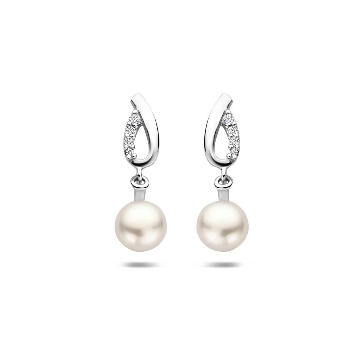 oorhangers parel en zirkonia 21 mm zilver gerhodineerd