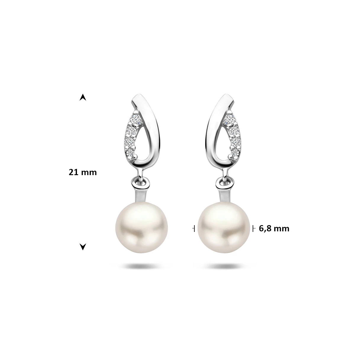 oorhangers parel en zirkonia 21 mm zilver gerhodineerd
