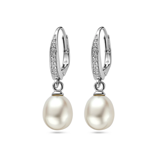 oorhangers parel en zirkonia briseur haak 29 mm zilver gerhodineerd