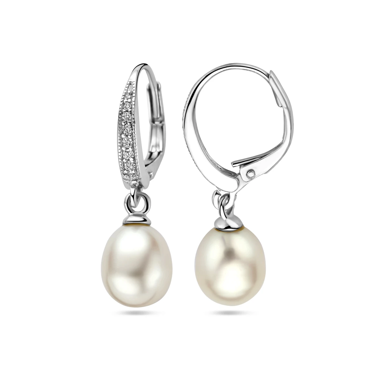 oorhangers parel en zirkonia briseur haak 29 mm zilver gerhodineerd