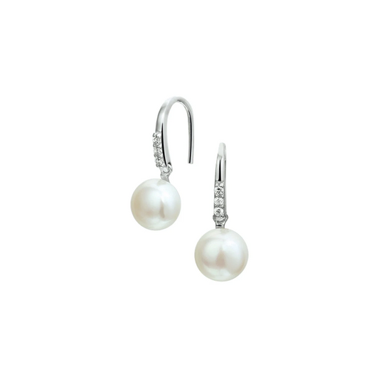 oorhangers parel en zirkonia franse haak zilver gerhodineerd