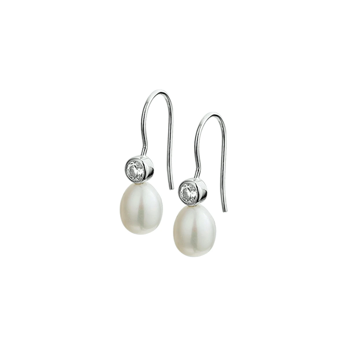 oorhangers parel en zirkonia franse haak zilver gerhodineerd