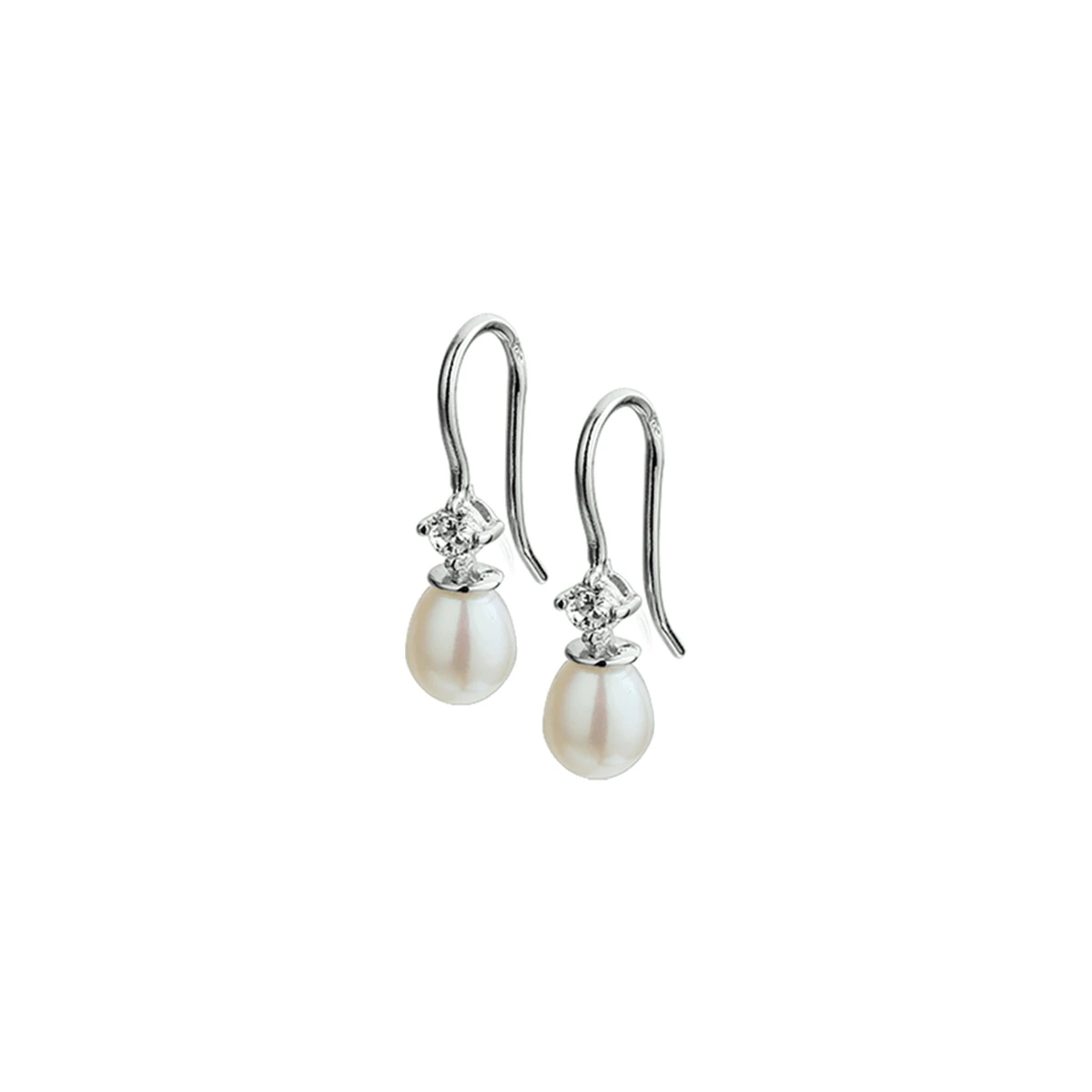 oorhangers parel en zirkonia franse haak zilver gerhodineerd