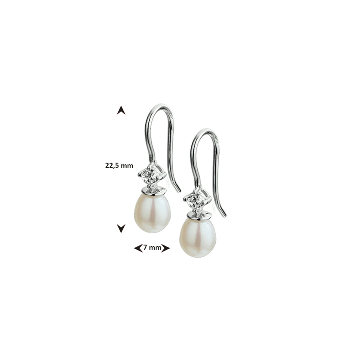 oorhangers parel en zirkonia franse haak zilver gerhodineerd