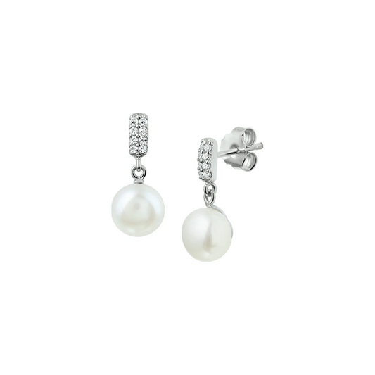 oorhangers parel en zirkonia zilver gerhodineerd