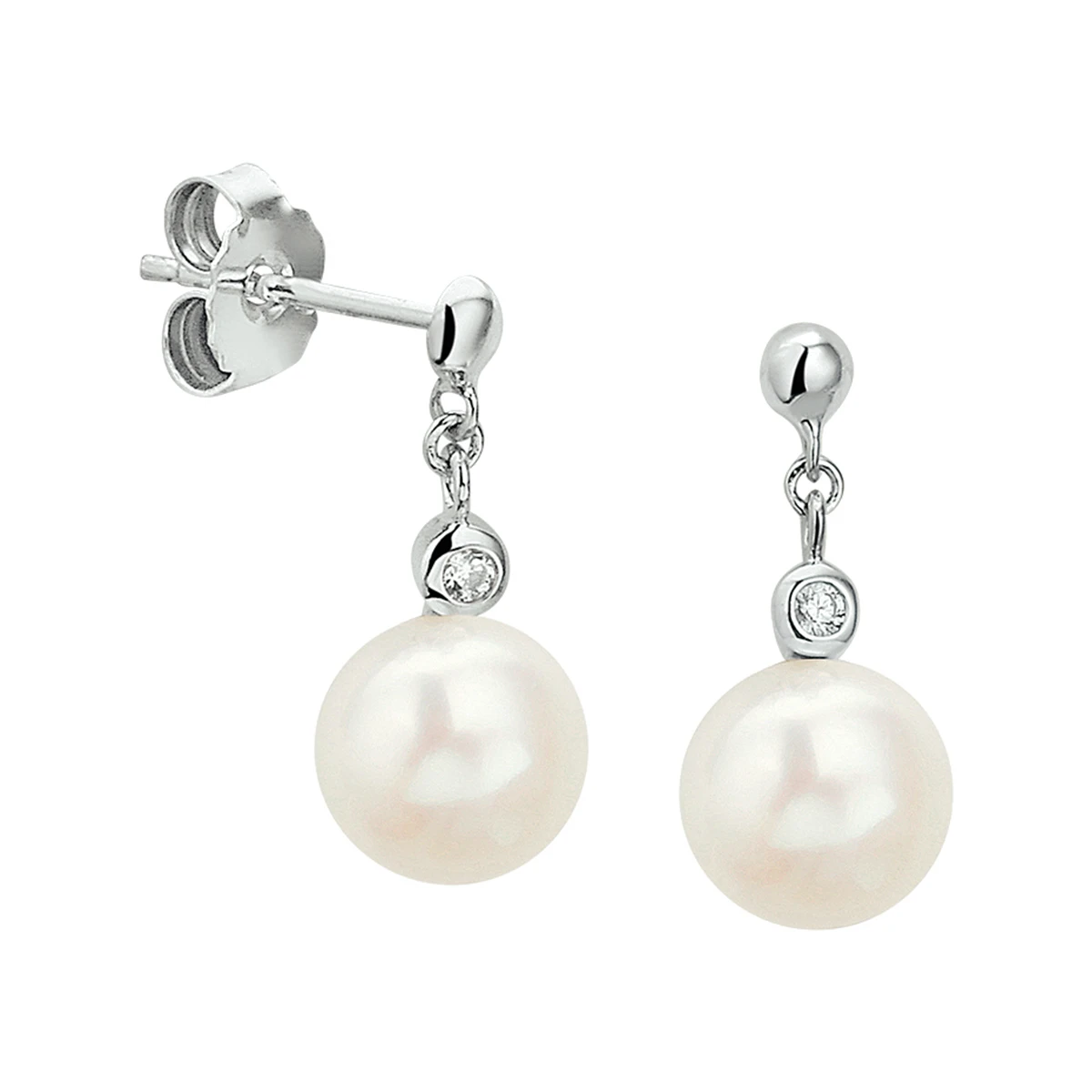 oorhangers parel en zirkonia zilver gerhodineerd
