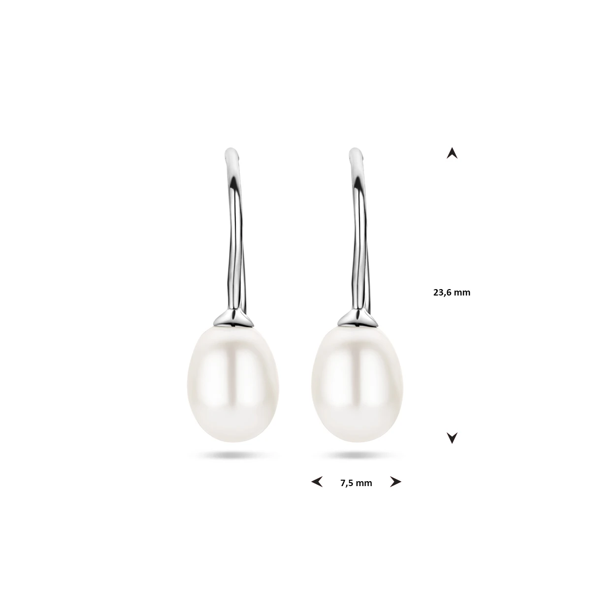 oorhangers parel franse haak 23,5 mm zilver gerhodineerd